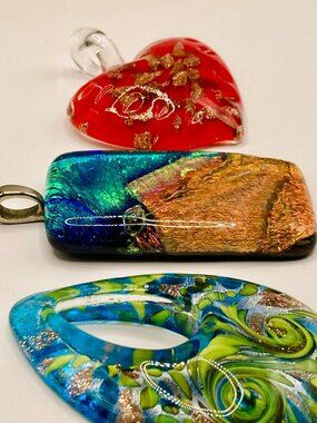Lot of 3 Vintage Murano Style Glass Pendants -23B